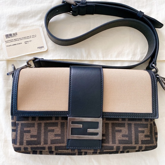 Fendi Baguette Jacquard FF Logo Canvas Convertible Crossbody Belt Bag - Picture 11 of 16